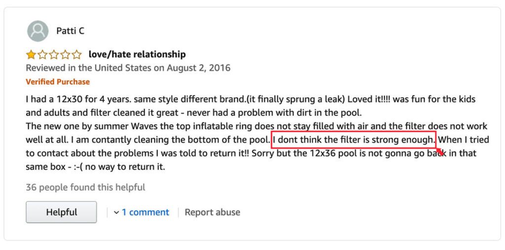 One star review: Filter not strong enough